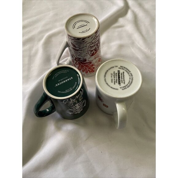 Starbucks Holiday Ceramic Mug Set Of 3 - Fall Leaves Thankful & Winter Snowflake - Picture 10 of 12